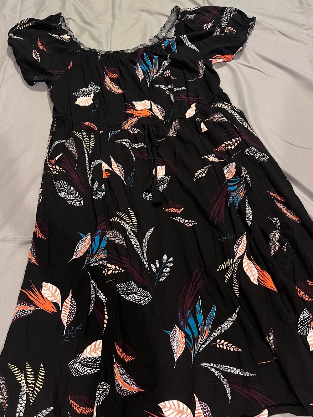 Torrid Black Floral Off-Shoulder Dress with Blue & Orange Accents